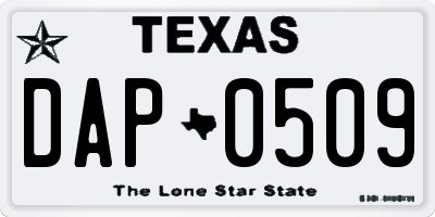 TX license plate DAP0509