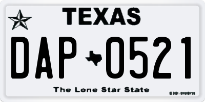 TX license plate DAP0521