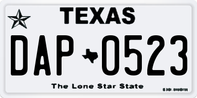 TX license plate DAP0523