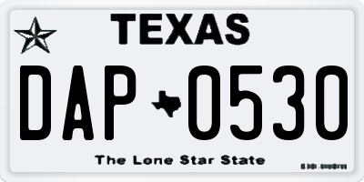 TX license plate DAP0530