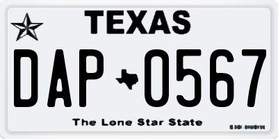 TX license plate DAP0567