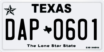 TX license plate DAP0601