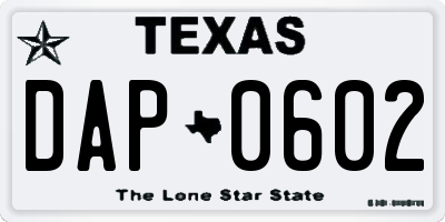 TX license plate DAP0602