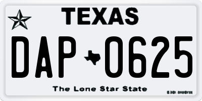 TX license plate DAP0625