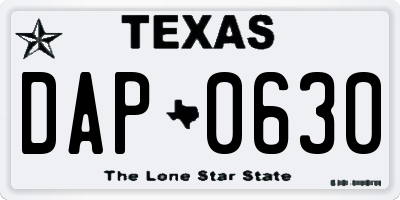 TX license plate DAP0630