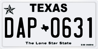 TX license plate DAP0631
