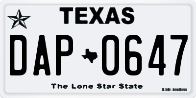 TX license plate DAP0647