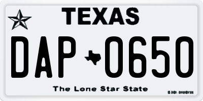 TX license plate DAP0650