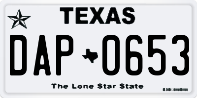 TX license plate DAP0653