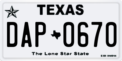 TX license plate DAP0670