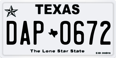 TX license plate DAP0672