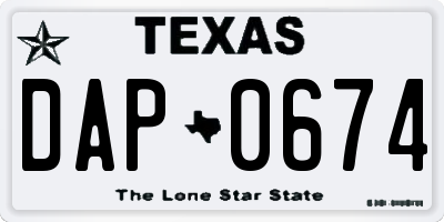 TX license plate DAP0674