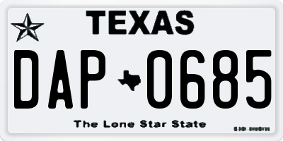 TX license plate DAP0685