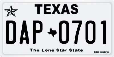 TX license plate DAP0701