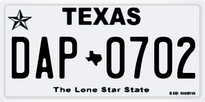 TX license plate DAP0702