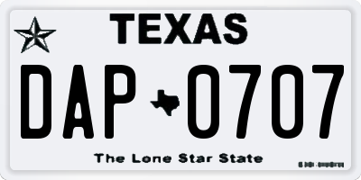 TX license plate DAP0707