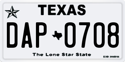 TX license plate DAP0708