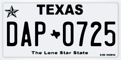 TX license plate DAP0725