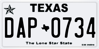 TX license plate DAP0734