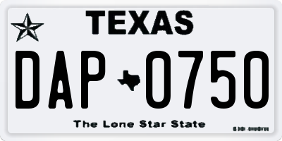 TX license plate DAP0750