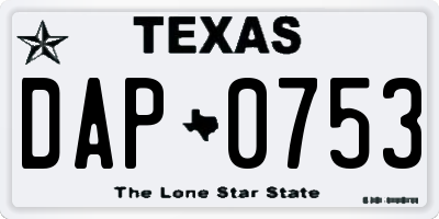 TX license plate DAP0753