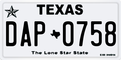 TX license plate DAP0758