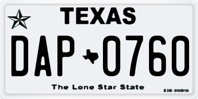 TX license plate DAP0760