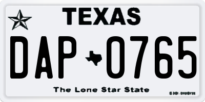 TX license plate DAP0765
