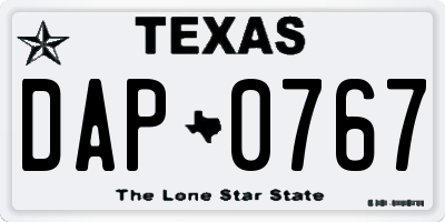 TX license plate DAP0767