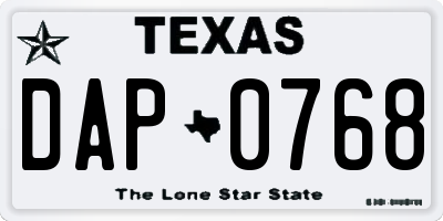 TX license plate DAP0768