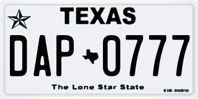TX license plate DAP0777