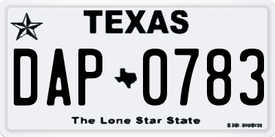 TX license plate DAP0783