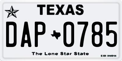 TX license plate DAP0785