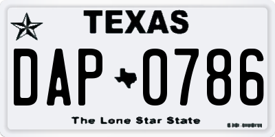 TX license plate DAP0786