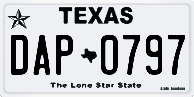 TX license plate DAP0797