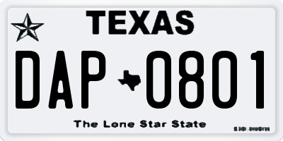 TX license plate DAP0801