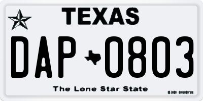 TX license plate DAP0803