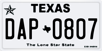 TX license plate DAP0807