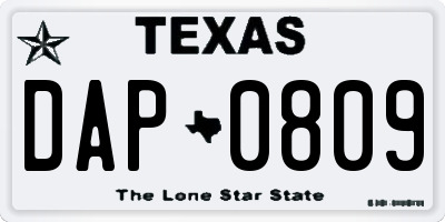 TX license plate DAP0809