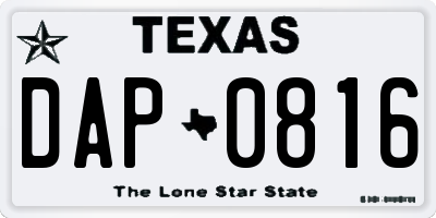 TX license plate DAP0816