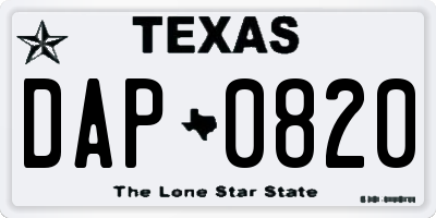 TX license plate DAP0820