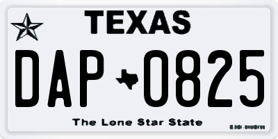 TX license plate DAP0825