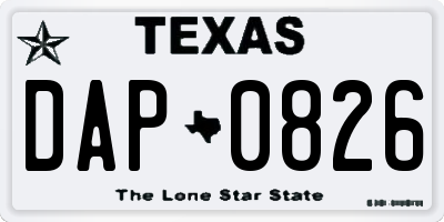 TX license plate DAP0826