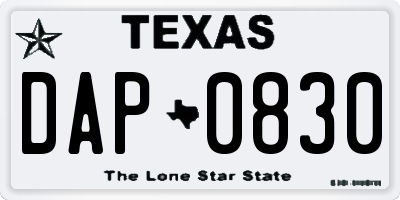 TX license plate DAP0830