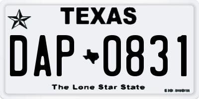 TX license plate DAP0831