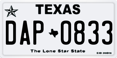 TX license plate DAP0833