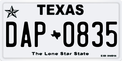 TX license plate DAP0835