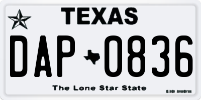 TX license plate DAP0836