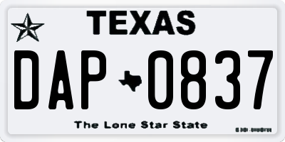 TX license plate DAP0837