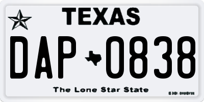 TX license plate DAP0838